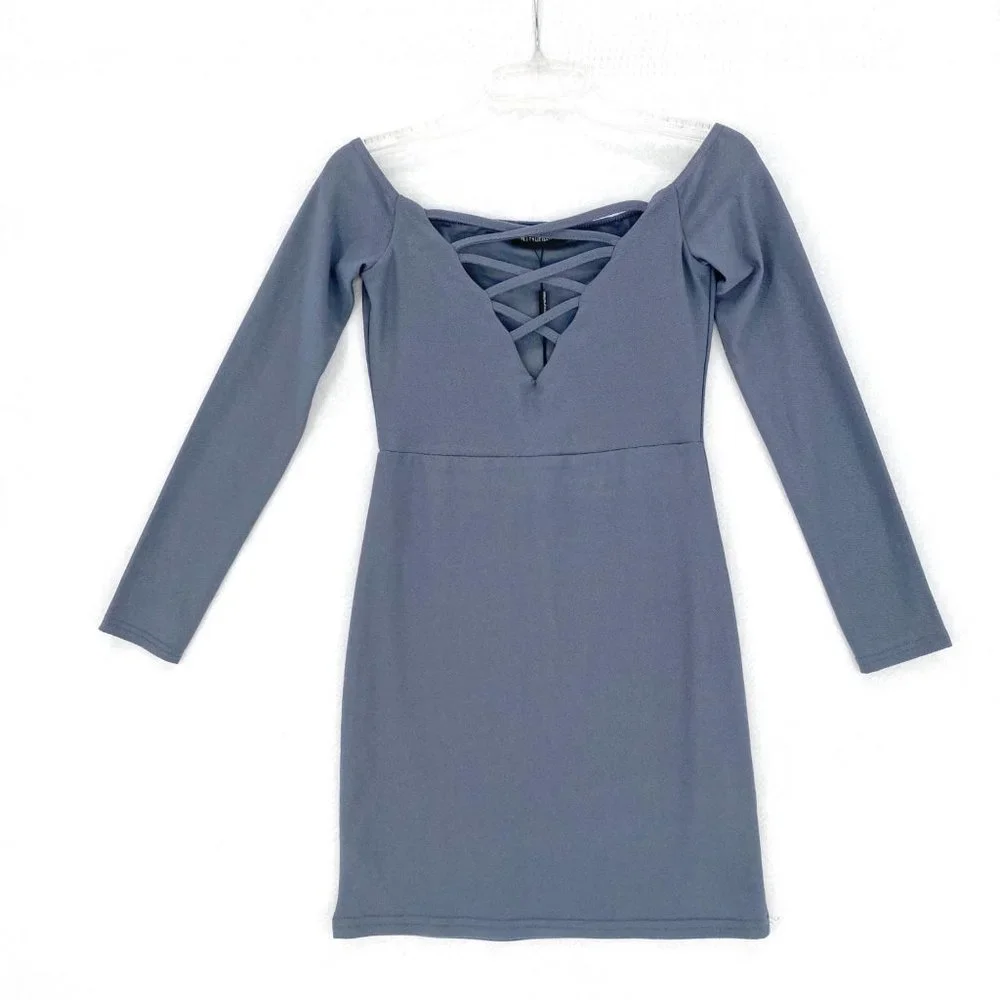 PrettyLittleThing Lace Up Bodycon Knit Mini Dress - Picture 2 of 6